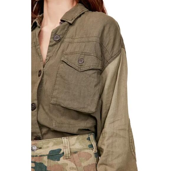 Free People DAY DRIFTER Utility Cargo Button Down Shirt Top Green M NWOT $128 - Picture 4 of 11